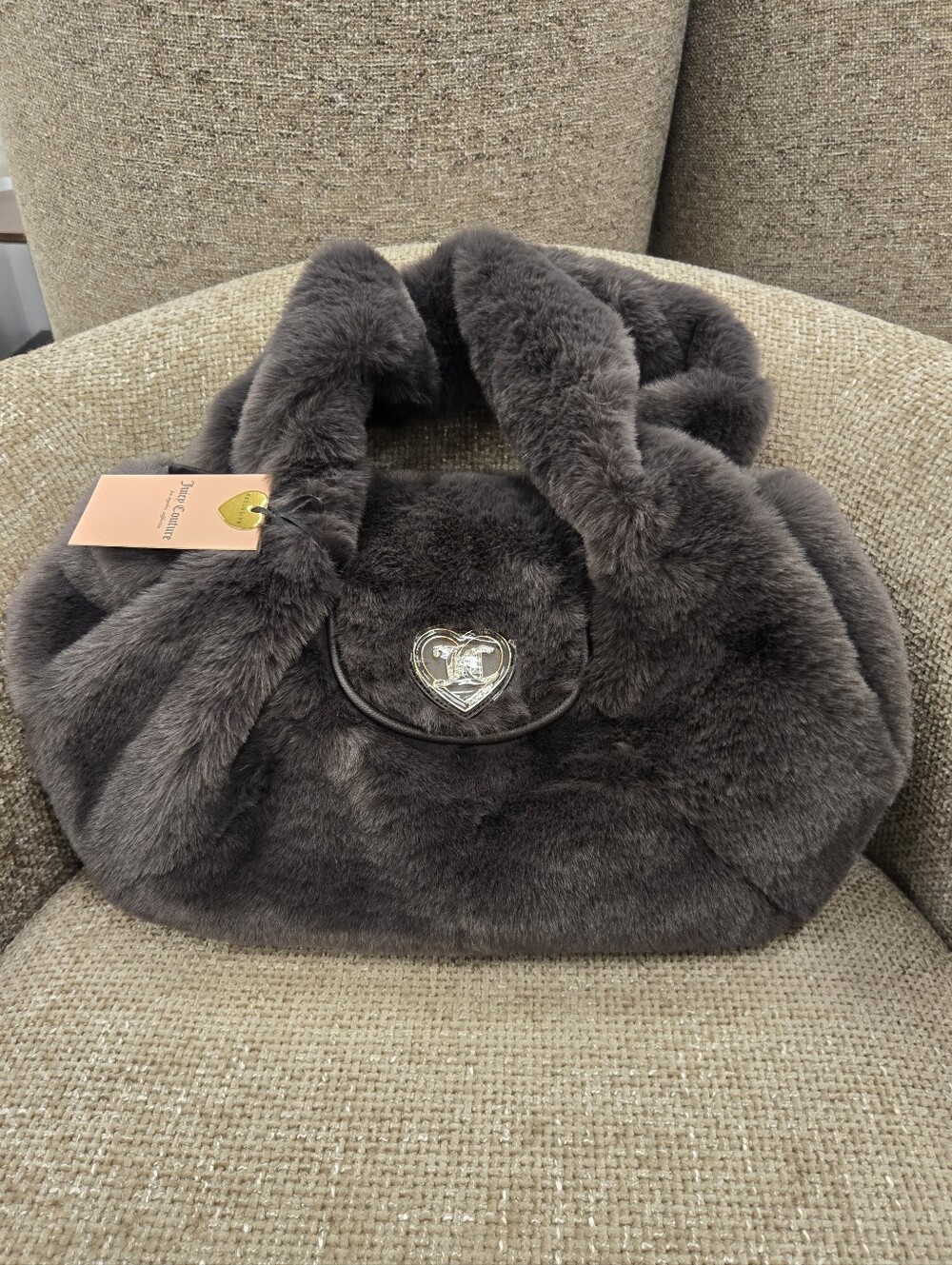 Juicy Couture Charcoal Faux-Fur Shoulder Handbag